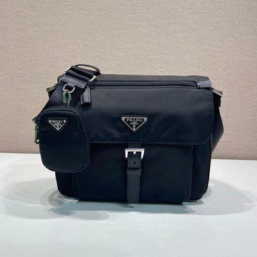 Prada Shoulder Bag 25CM Black Re-Nylon& Saffiano Leather