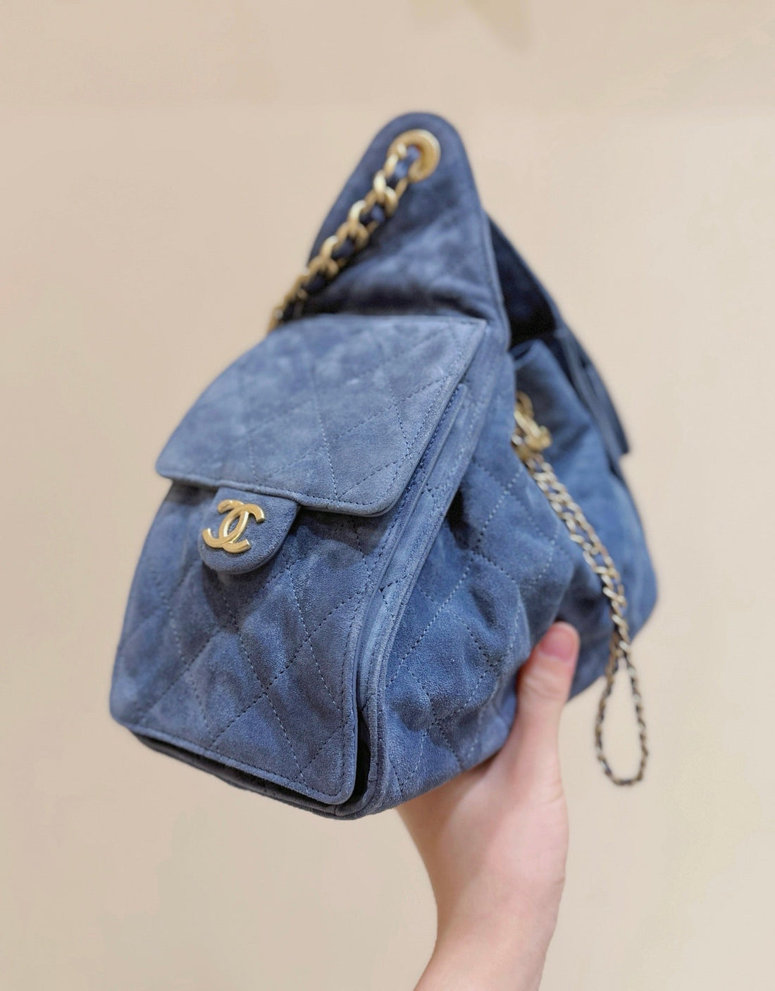 CC 25C Hobo Bag 30CM Dark Blue Suede