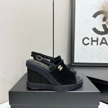 CC 2026 Wedge Sole Sandals 11CM Black Cotton