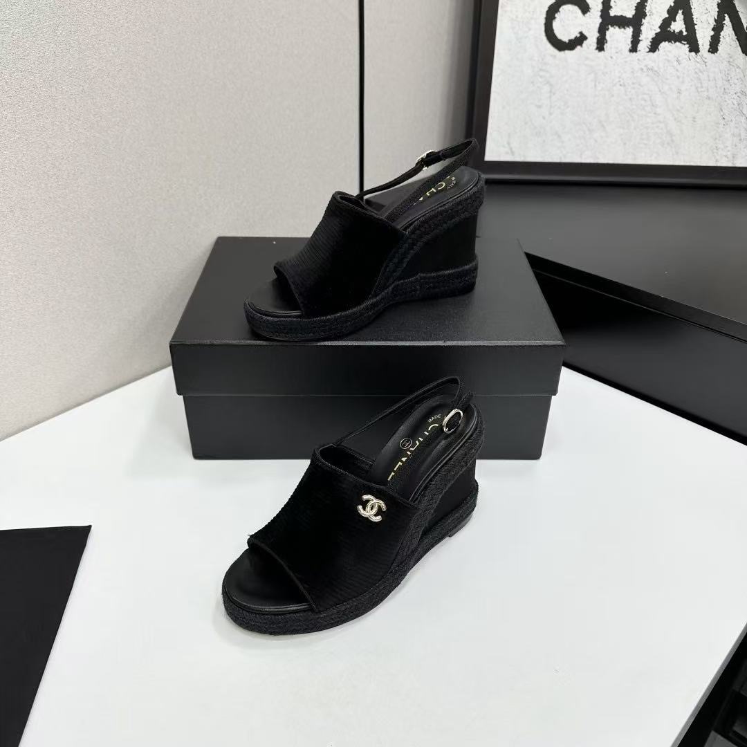 CC 2026 Wedge Sole Sandals 11CM Black Cotton
