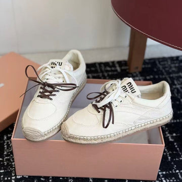 Miu 26S Gymnasium Sneakers White Raffia Canvas