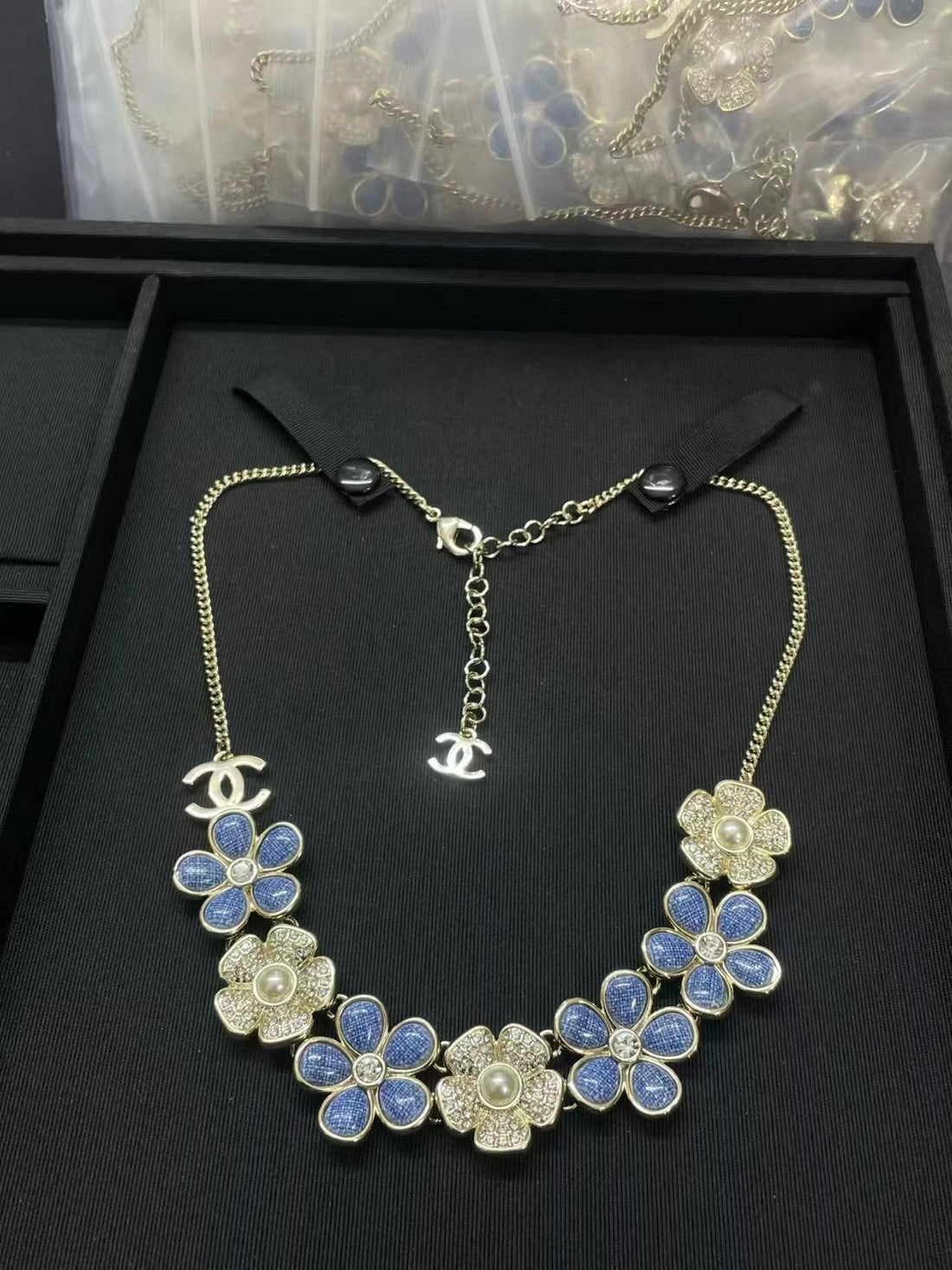 Chanel Flower Cruise 26 Blue Gold Necklace