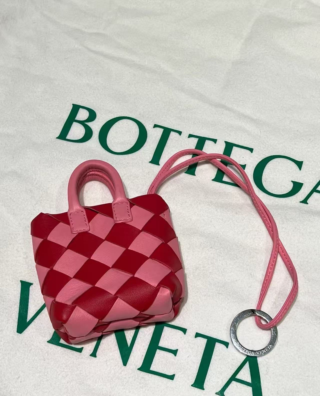 Bv Mini Bag Charm Red Pink Leather