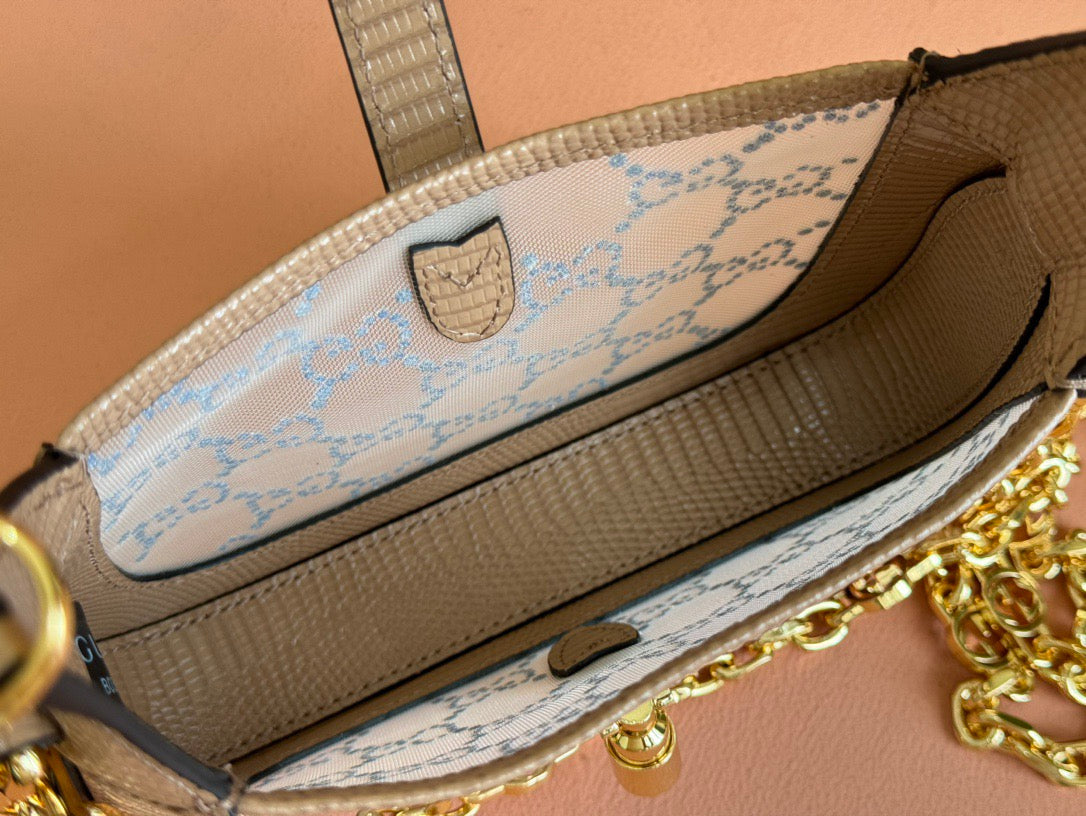 GG Jackie Mini Crystal Bag Pink Lizard Leather 675799