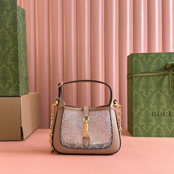 GG Jackie Mini Crystal Bag Pink Lizard Leather 675799