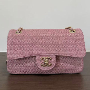 Chanel 2026 Classic Flap Bag 25CM Pink Tweed Fabric Leather