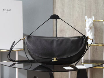 Celine Little Halfmoon Soft Triomphe Bag In Black Lambskin