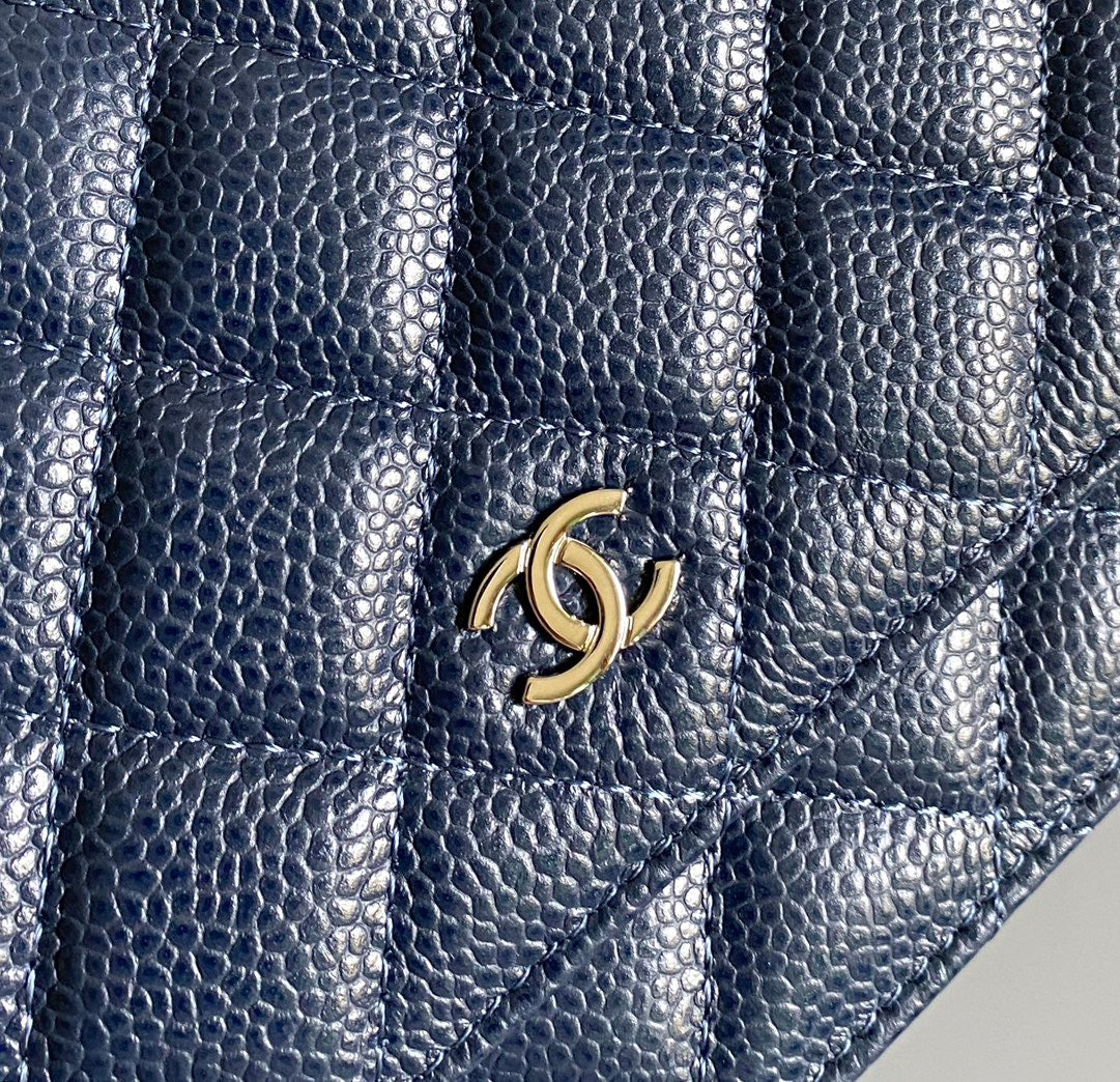 CC Woc Fortune Bag Navy Blue Quilted Caviar Leather Sliver Hardware