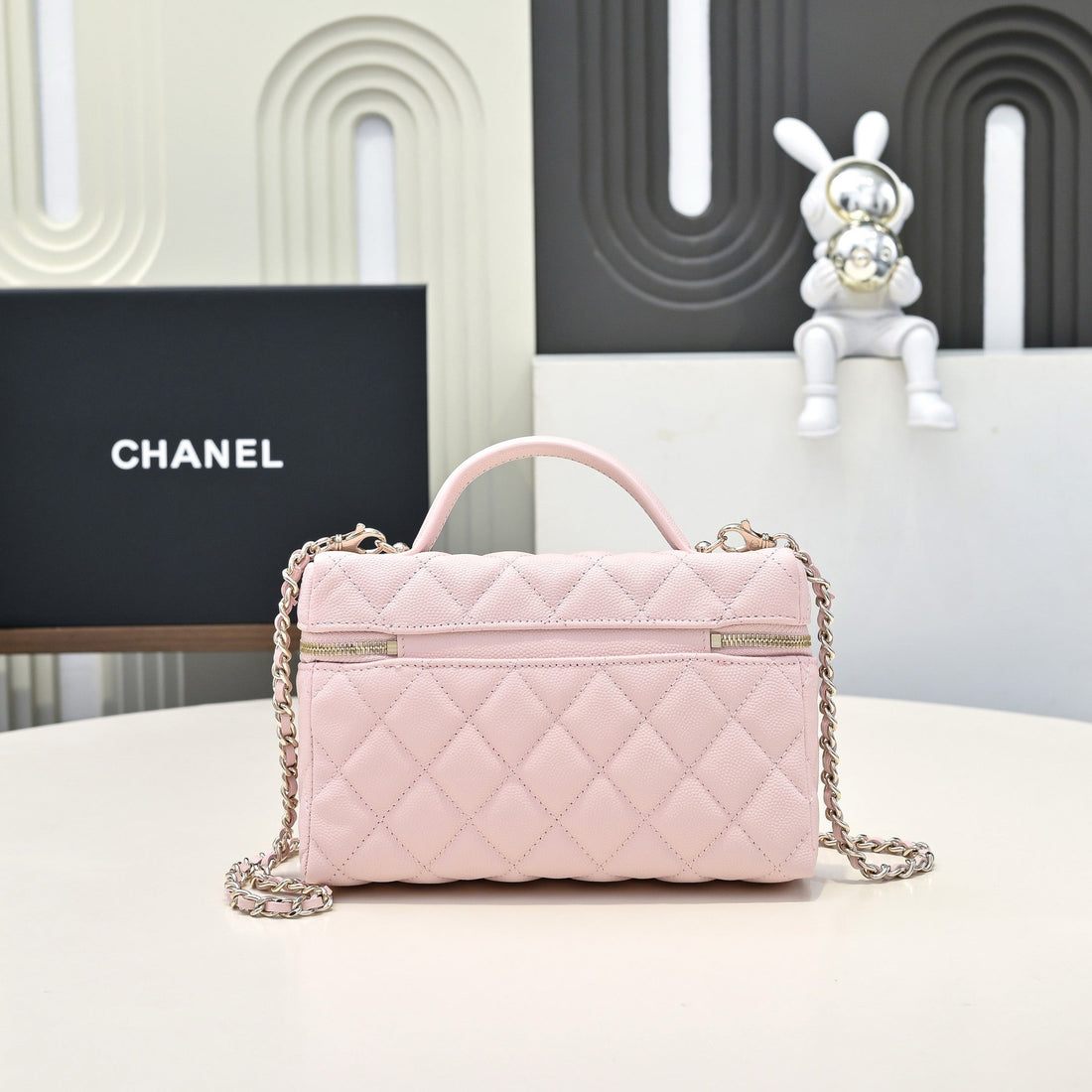 Chanel 2026 Vanity Bag 19CM Pink In Caviar And Cowhide Leather AP4385