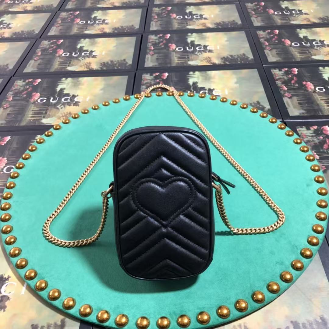 GG Marmont 17 Mini Top Handle Bag Black Calfskin
