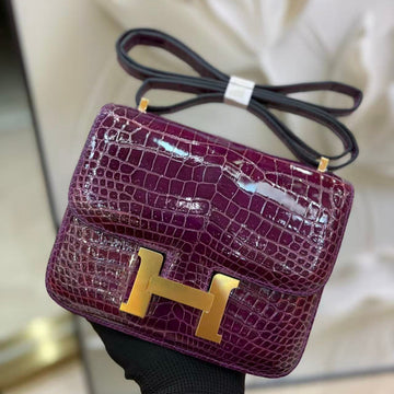 HM Constance Bag 18CM Crocodile Purple Patent Leather (15 Days Production))