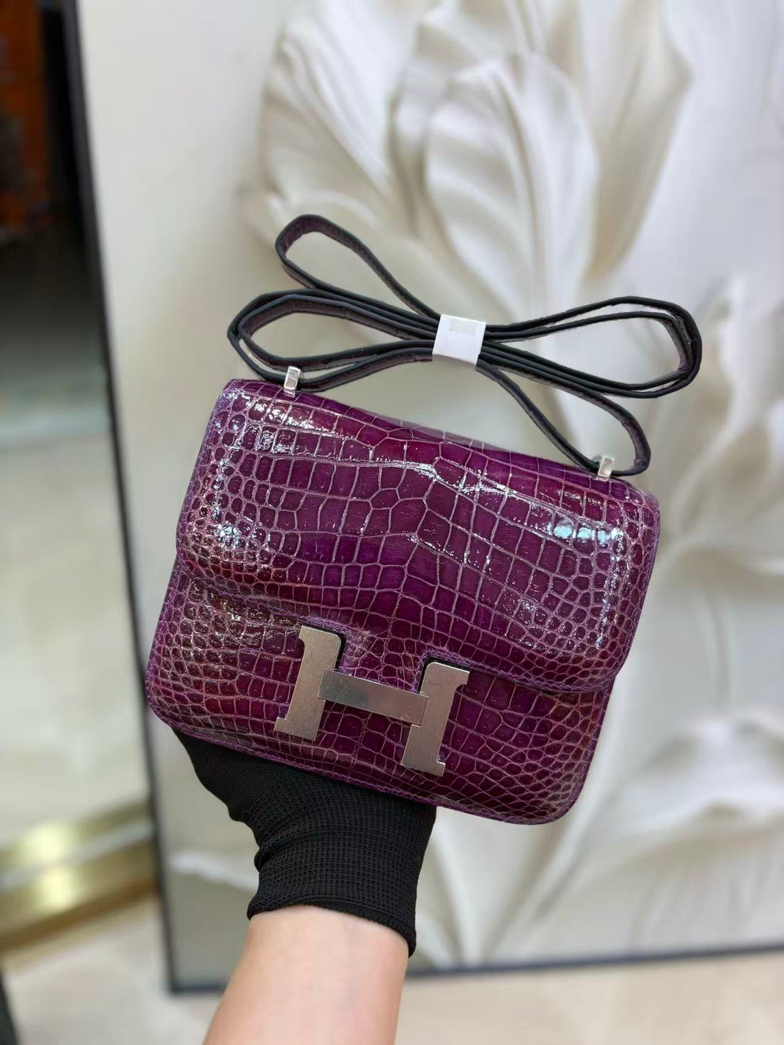 HM Constance Bag 18CM Crocodile Purple Patent Leather (15 Days Production))