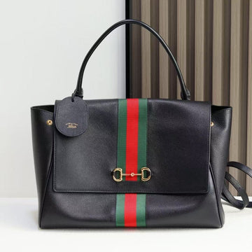 GG Paparazzo Large Top Handle Bag 37CM Black Leather