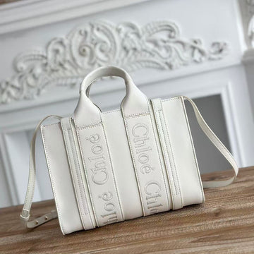 Chloé Woody Small Tote Bag 26CM White Calfskin