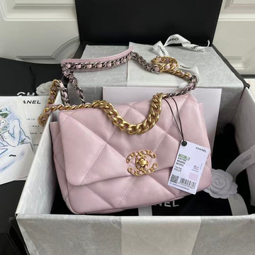 CC 19 Handbag 25CM Light Pink Calfskin Gold Hardware Mix Sliver Hardware
