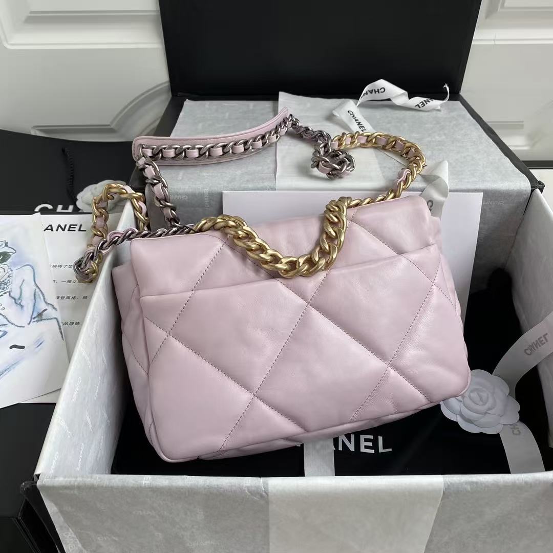 CC 19 Handbag 25CM Light Pink Calfskin Gold Hardware Mix Sliver Hardware