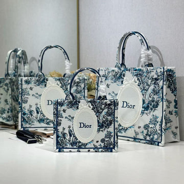 CD Book Tote With Strap Blue Toile De Jouy Floral Garden Canvas