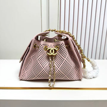 CC Hobo Bag 22CM Pink Perforated Soft Cowhide