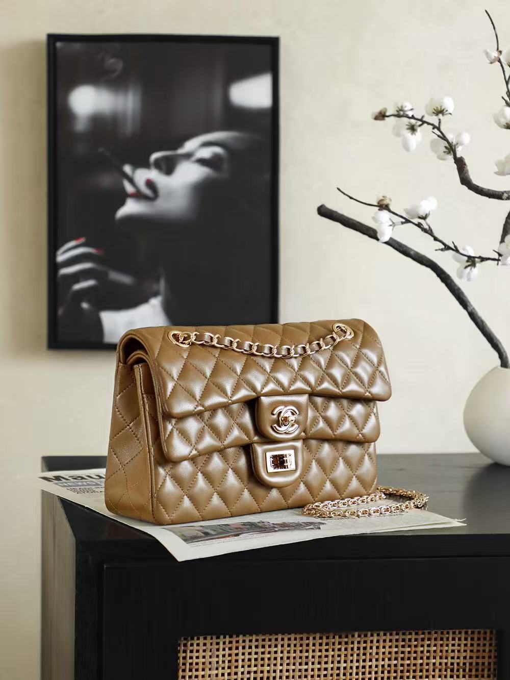 CC Small Classic Double Flap Bag 25.5cm In Caramel Lambskin