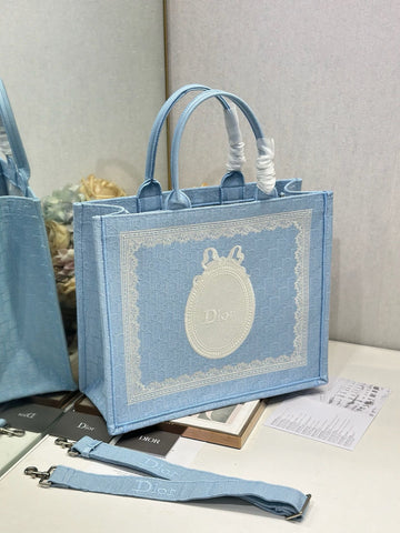CD Book Tote Blue White In Canvas