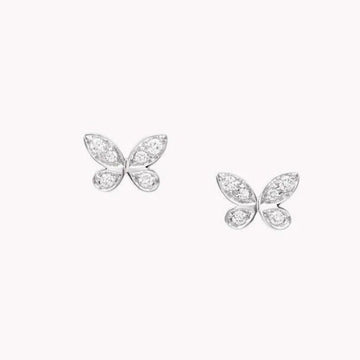 Butterfly Silver Diamond Paved Petite Stud Earrings