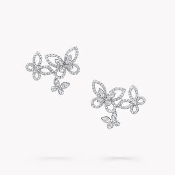 Triple Butterfly Sihouette Silver Diamond Earrings