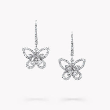 Double Butterfly Silhouette Silver Diamond Earrings