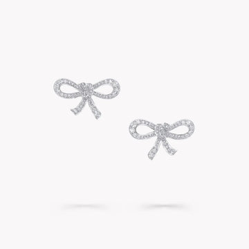 Tilda Bow Mini Silver Diamond Stud Earrings