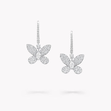 Butterfly Silver Diamond Paved Drop Earrings