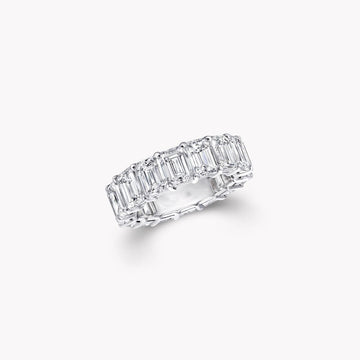 Emerald Cut Silver Diamond Band Ring