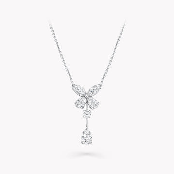Butterfly Pear Shape Classic Silver Diamond Drop Necklace
