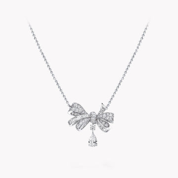 Tilda Bow Classic Silver Diamond Drop Necklace