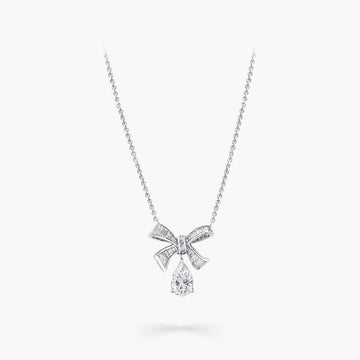 Tilda Bow Baguette Cut Silver Diamond Drop Necklace