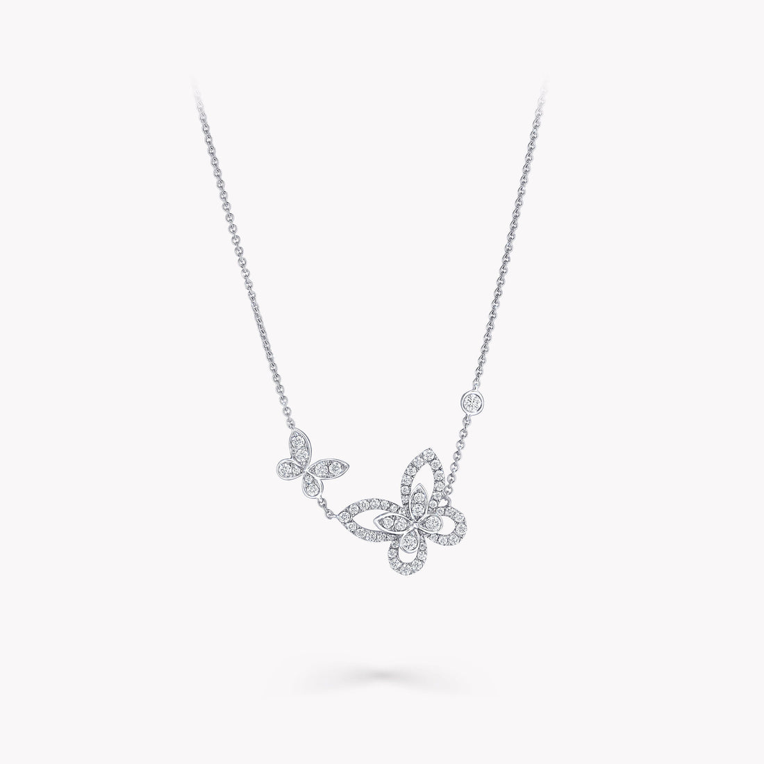 Double Butterfly Silhouette Silver Diamond Necklace