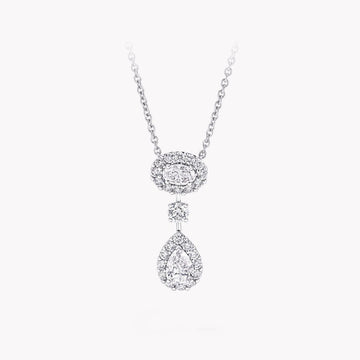 Oval And Pear Shape Silver Diamond Drop Necklace