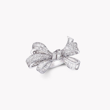 Tildas Bow Double Knot Silver Diamond Ring