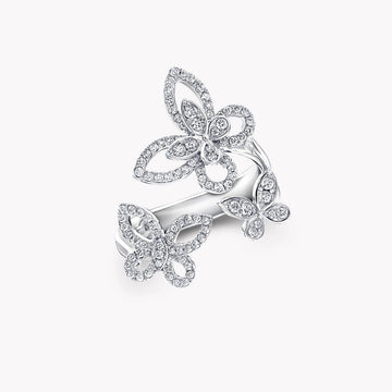 Triple Butterfly Silhouette Silver Diamond Ring