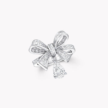 Tildas Bow Baguette Cut Silver Diamond Drop Ring