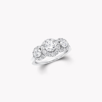 Three Stone Round Silver Diamond Engagement Ring
