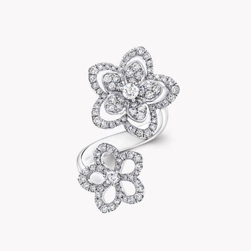 Wild Flower Double Silver Diamond Ring