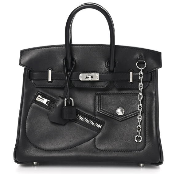 Hermes 25 Veau Volupto Rock Birkin Bag 25CM Black Silver Smooth Leather