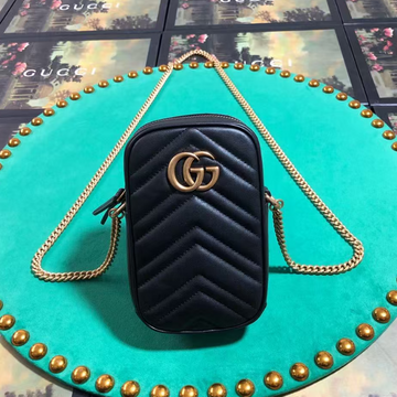 GG Marmont 17 Mini Top Handle Bag Black Calfskin