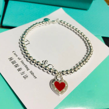 Love Tiffany Red Heart Tag Bead Bracelet