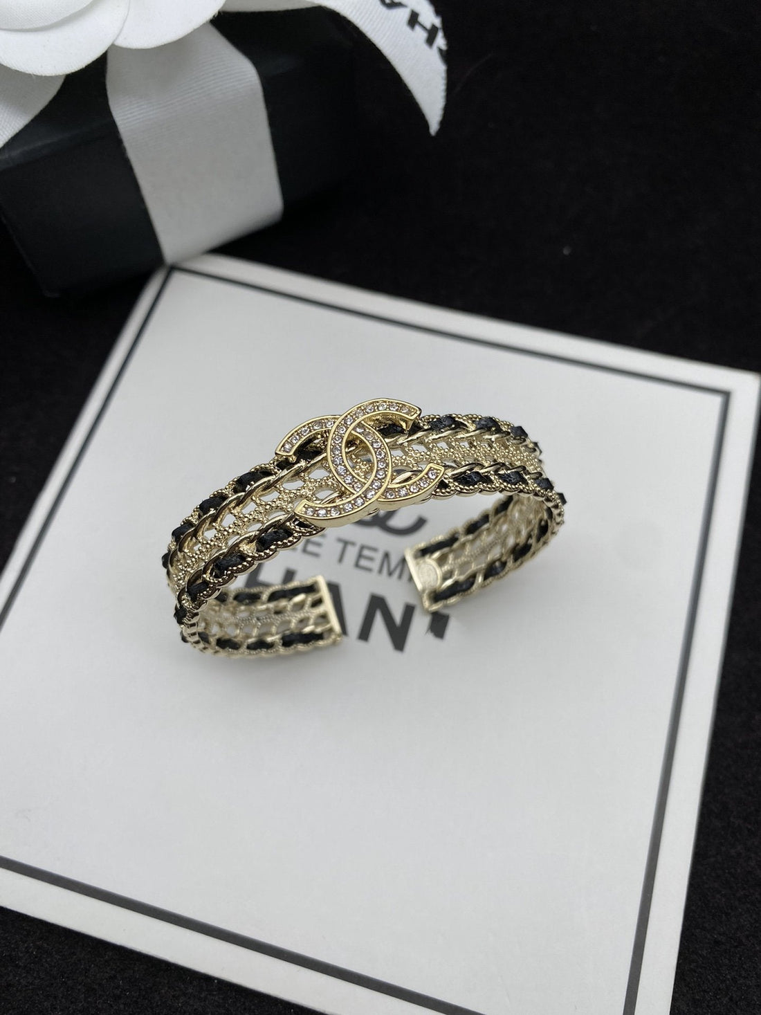 CC Black Rope Bracelet Gold Diamond