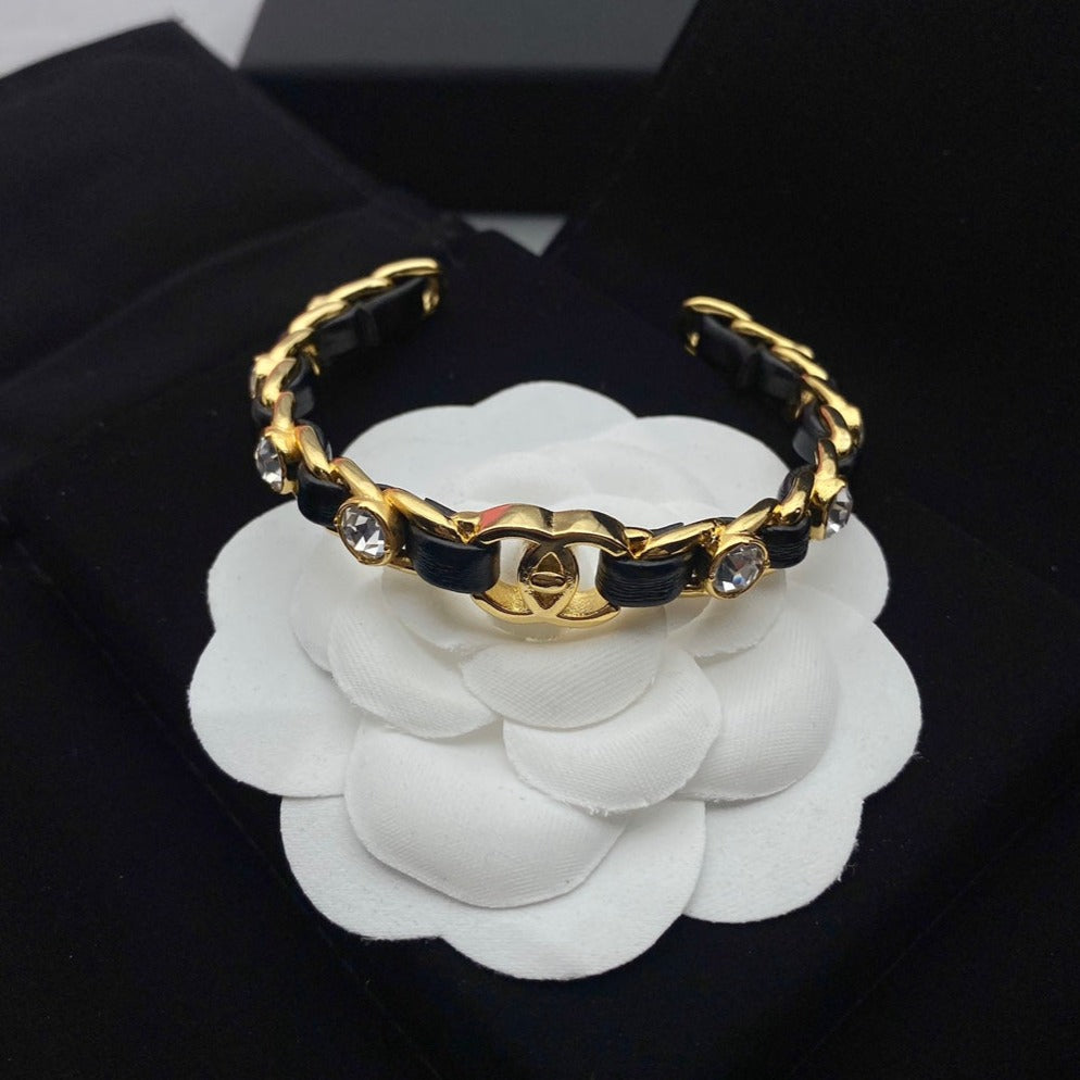 CC Black Rope Gold Diamond Bracelet