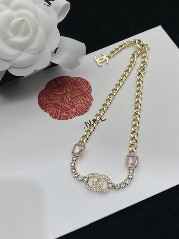 CC Pink Necklace Gold Diamond