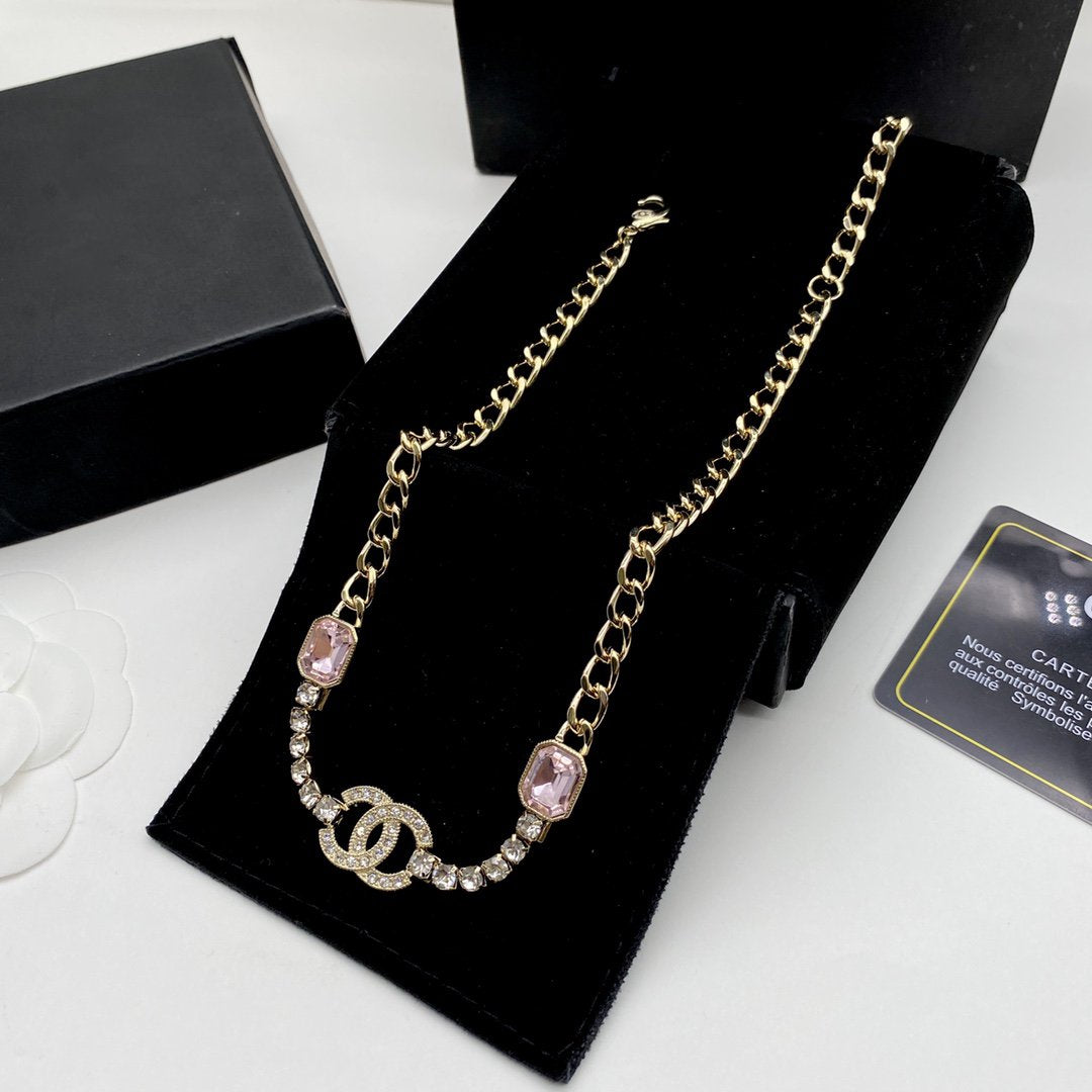 CC Pink Necklace Gold Diamond