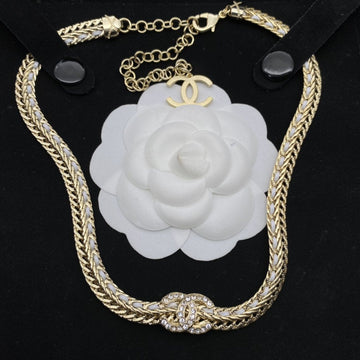 Double C White String Necklace Gold Diamond