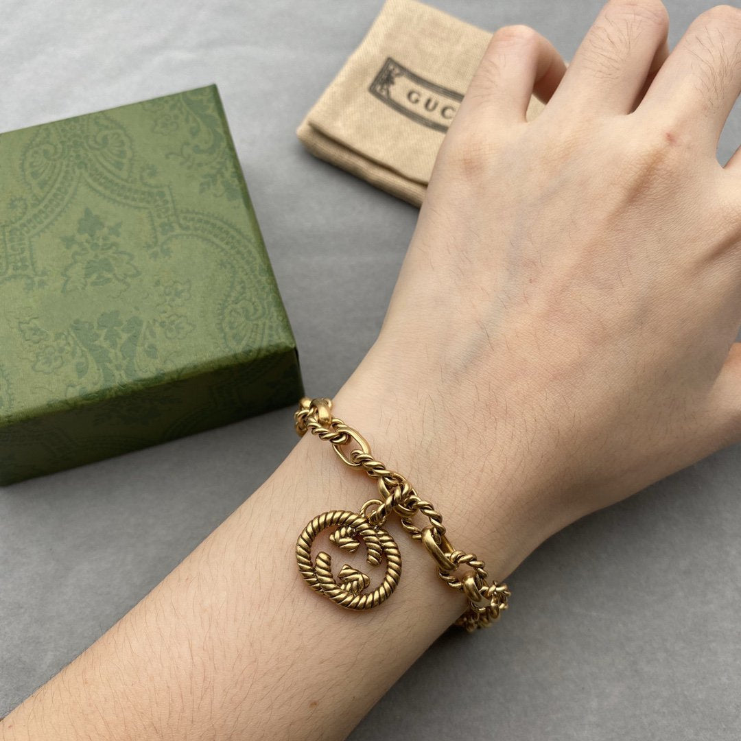 Fancy Link Chain Gold Bracelet Alphabet