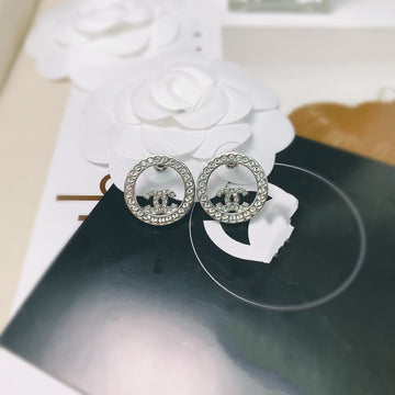Double C Silver Diamond Stud Earrings